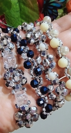 Pulseras tejidas con cristales plateados - comprar online