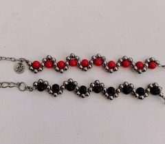 Pulsera zig zag de bolitas de acero y perlas