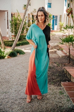 VESTIDO AMPLO BLOCO DE CORES - Tia Dondoca