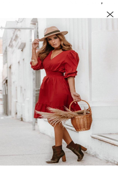 Vestido curto manga longa princesa VERMELHO - comprar online