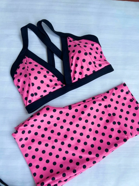 Conjunto poa rosa com preto