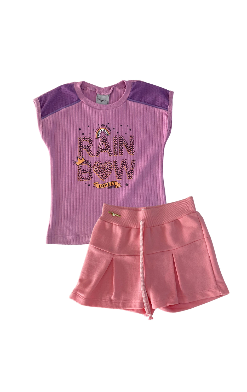 CONJ. ANGERÔ BLUSA RAINBOW TELA / SHORT MOLETINHO (13435)