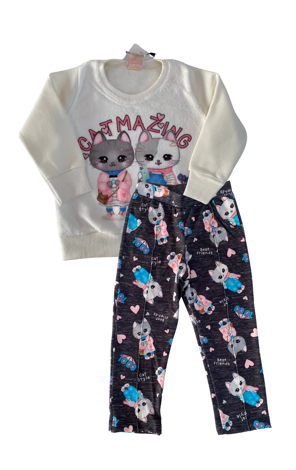 CONJ. BRINCAR É ARTE BLUSÃO PELUCIA CATMAZING/ LEGGING MONTARIA (13763)