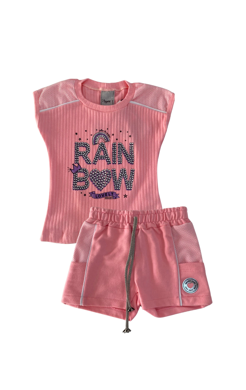 CONJ. ANGERÔ BLUSA RAINBOW TELA / SHORT MOLETINHO (13436)
