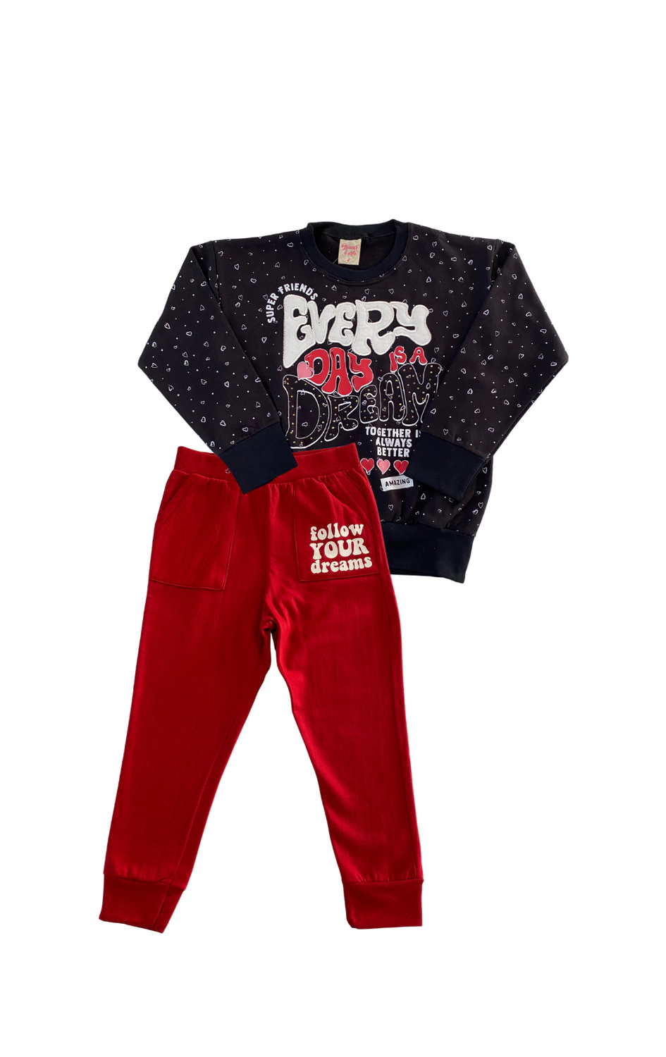 CONJ. BRINCAR É ARTE BLUSA ESTAMPADA COM BRILHO / CÇ MOLETOM (13795)