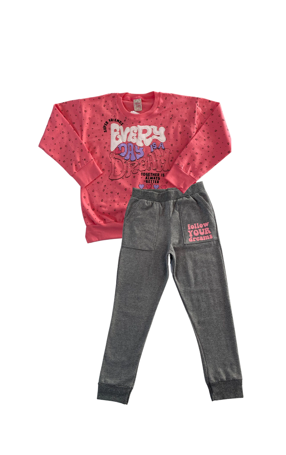 CONJ. BRINCAR É ARTE BLUSA ESTAMPADA COM BRILHO / CÇ MOLETOM (13799)