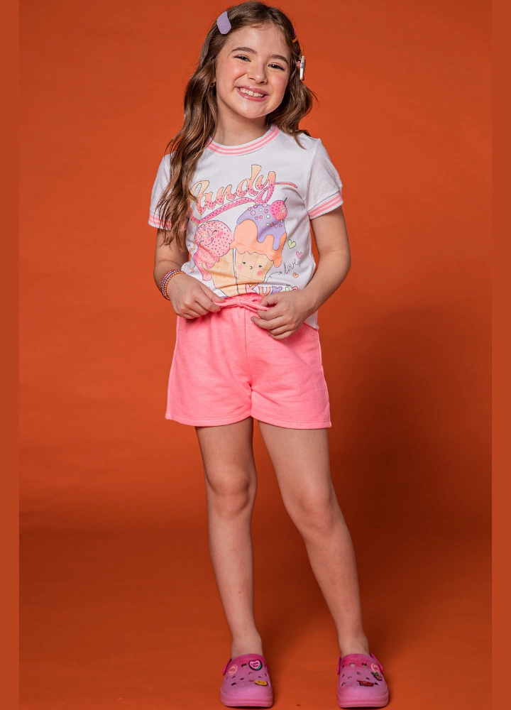 CONJ KUKIÊ CANDY SORVETES E SHORTS MOLETOM (10452)