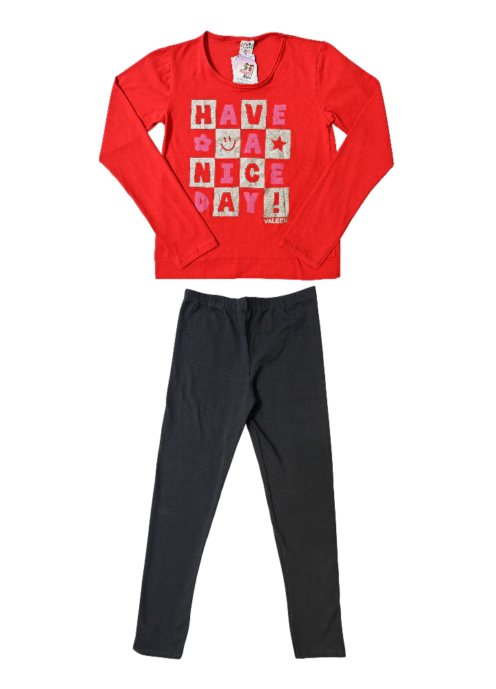 CONJ. VALEEN KIDS BLUSA HAVE A NICE DAY E LEGGING (11196)