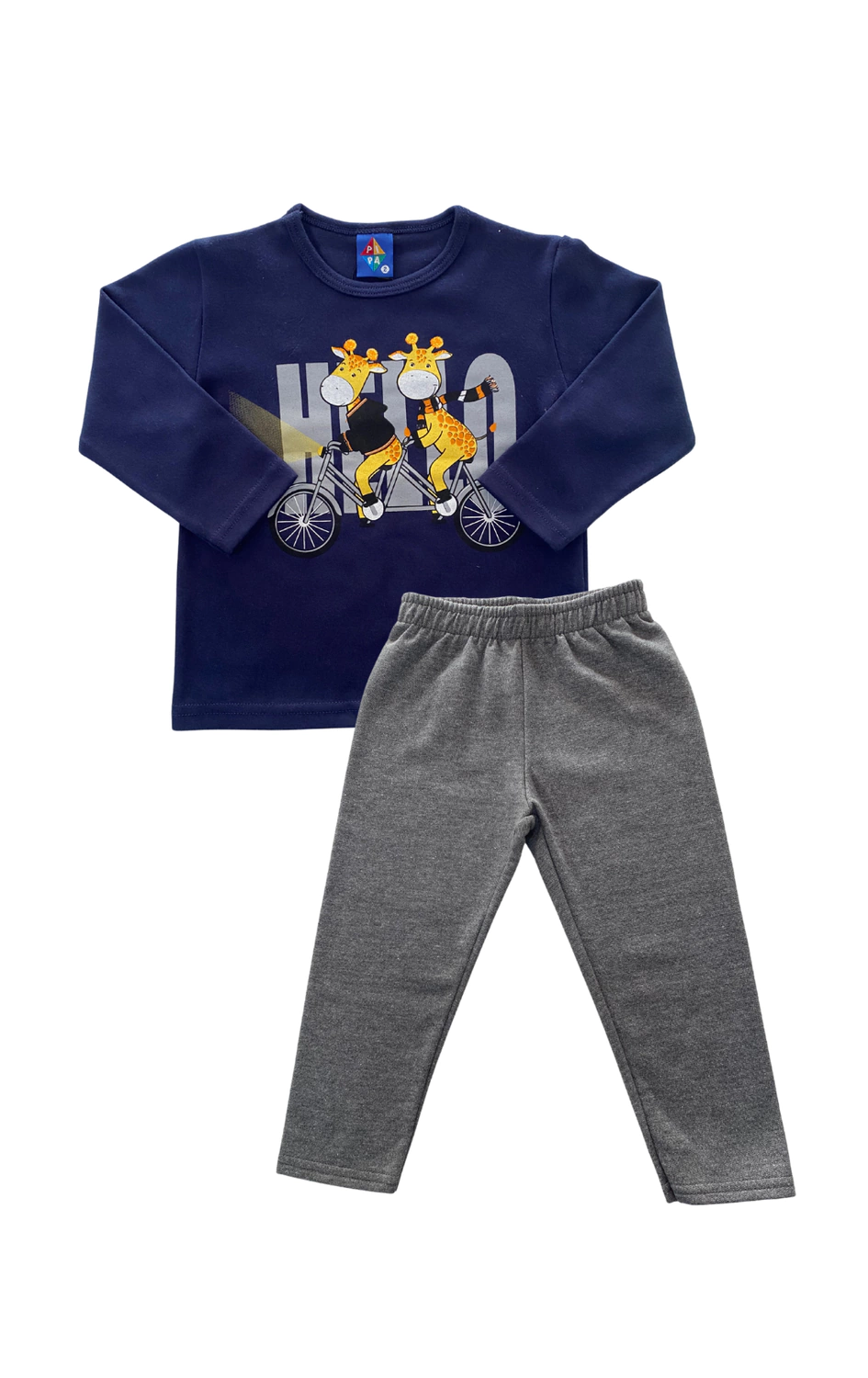 CONJ. PIPA BLUSA GIRAFAS BICICLETA HELLO/ CÇ MOLETOM (13561)