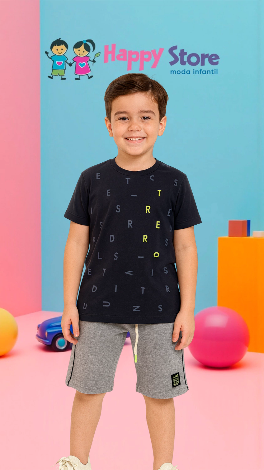 CONJ. DING DANG BL. ESTAMPADA LETRAS / SH MOLETINHO (14401)