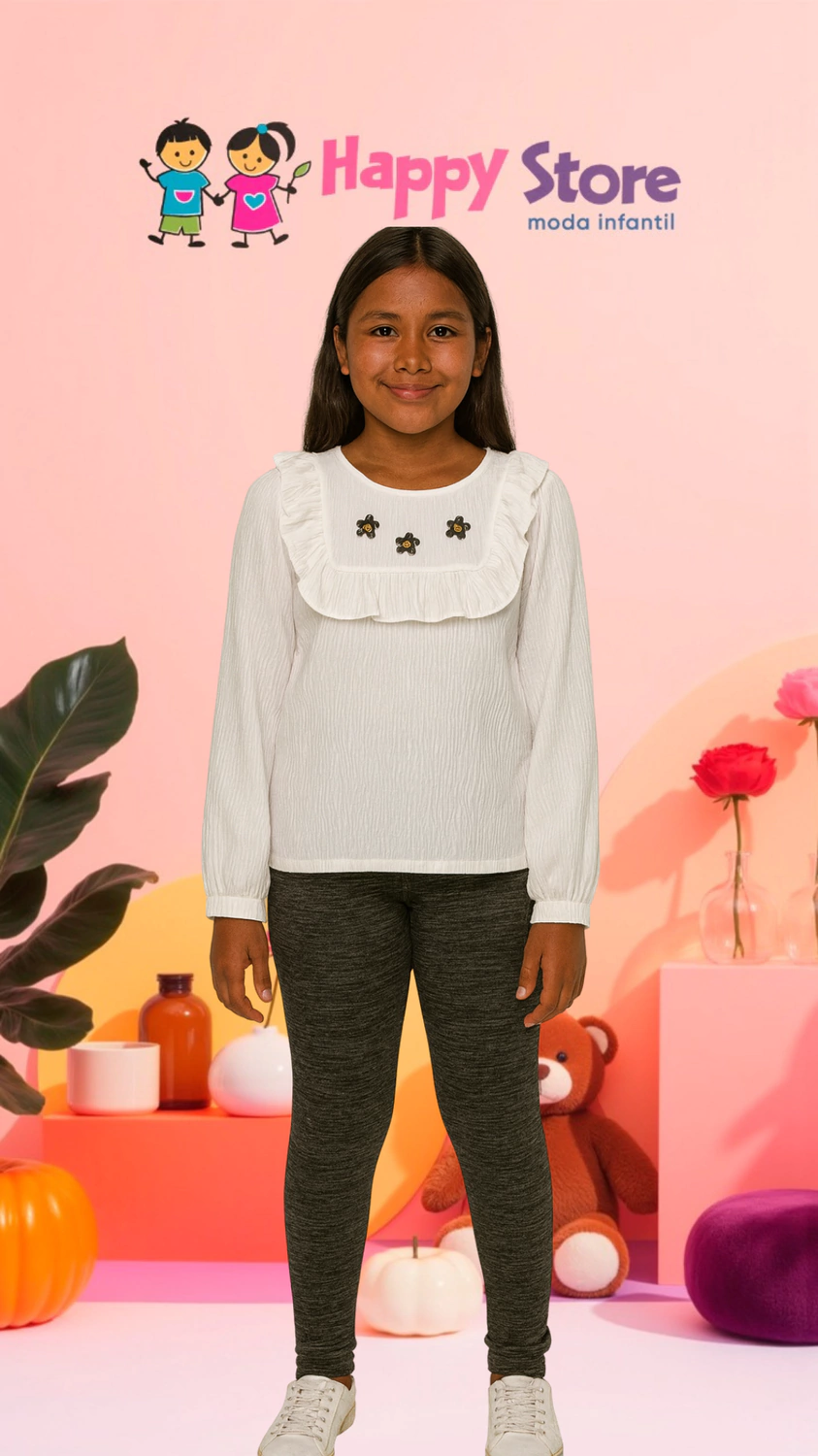 CONJ. KUKIÊ BATA FLORES BOTOES MADEIRADO / CÇ SIZE