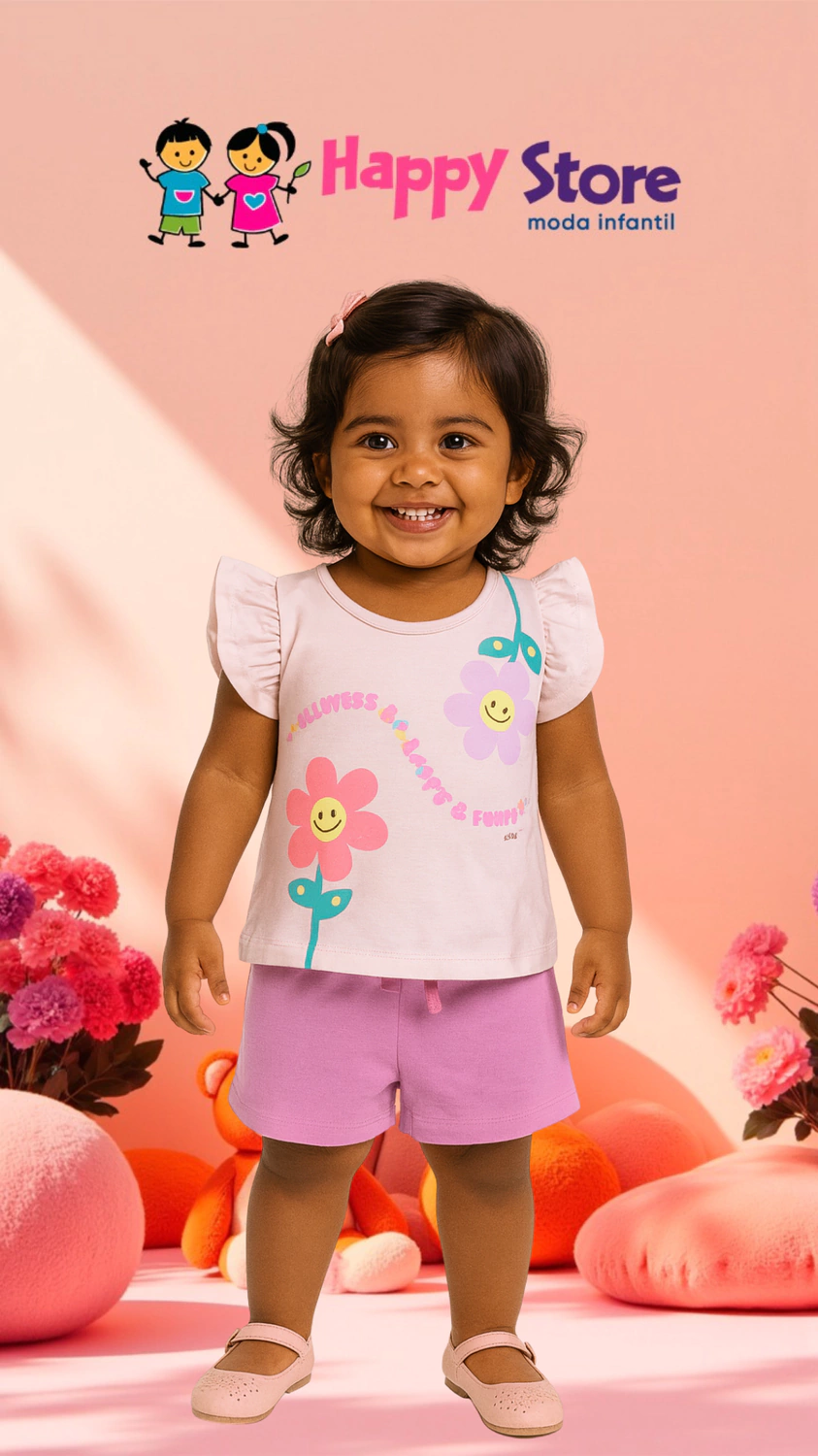 CONJ. KIKO E KIKA BL. FLORES MANGA PRINCESA / SH MOLETINHO (14258)