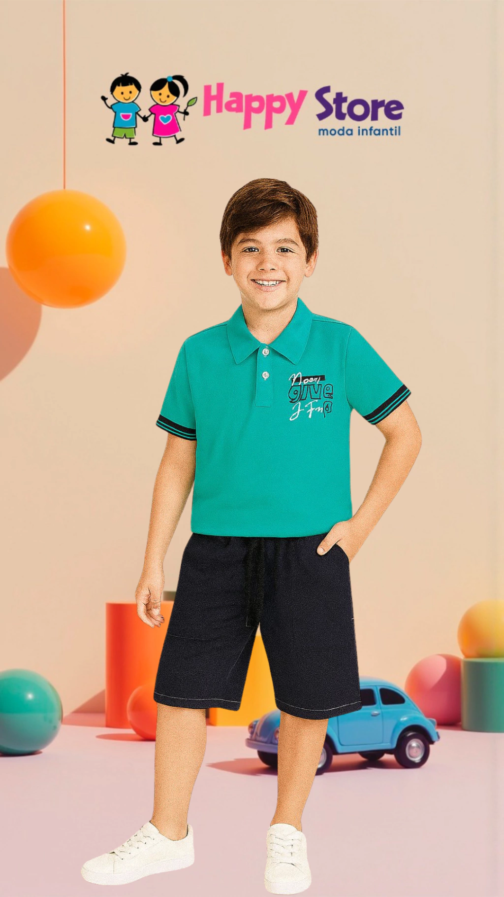 CONJ. JOHNNY FOX CM POLO COM BOTOES/SHORT COTTON JEANS (11143)