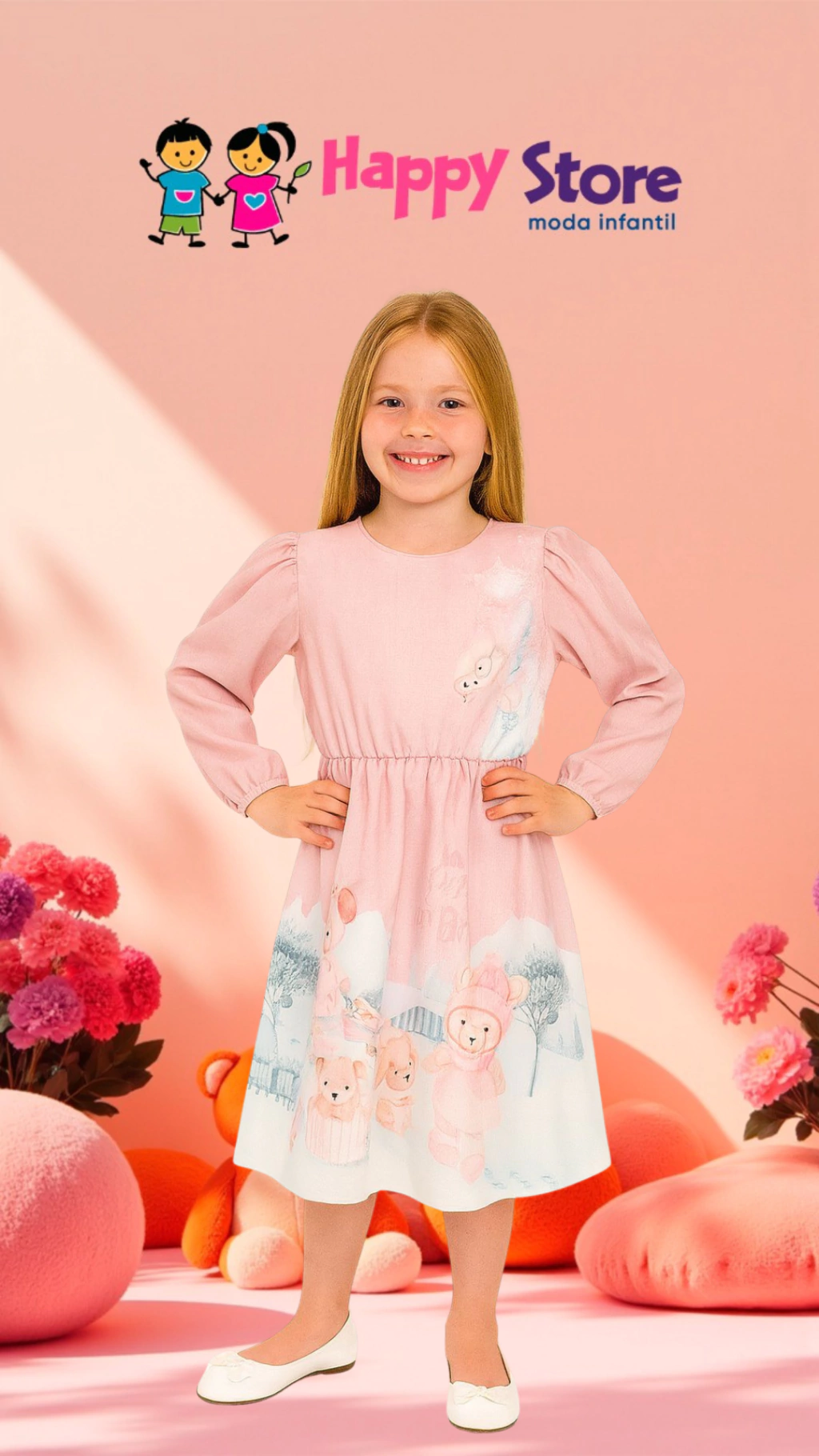 VESTIDO KUKIÊ MIDI FOFOS NA NEVE (8697)