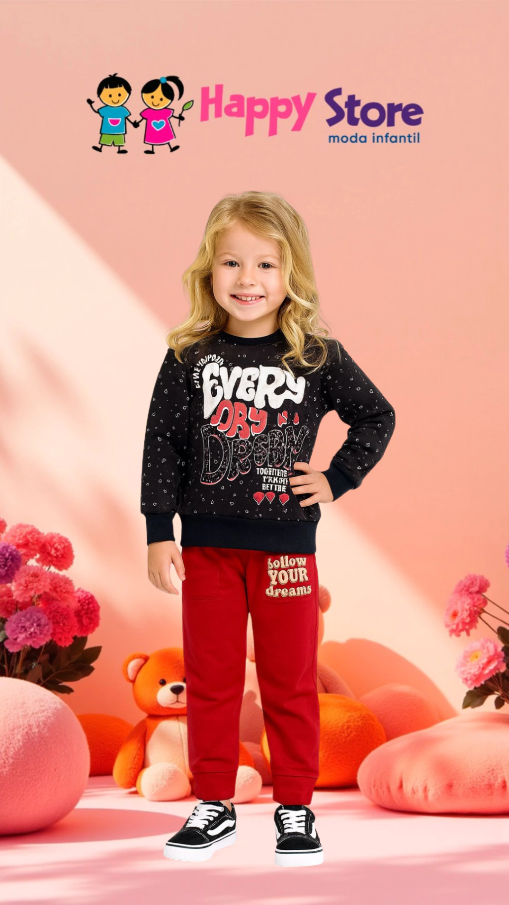 CONJ. BRINCAR É ARTE BLUSA ESTAMPADA COM BRILHO / CÇ MOLETOM (13795)