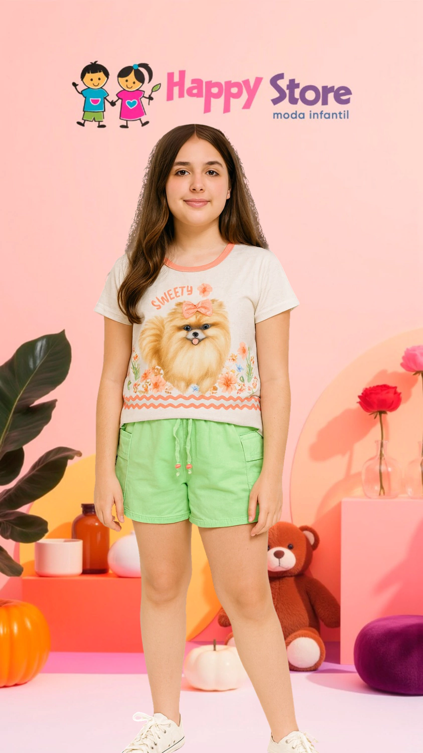 CONJ. KUKIÊ CM CSWEET SHITZU MALHA / SH JEANS COLORIDO (13895)