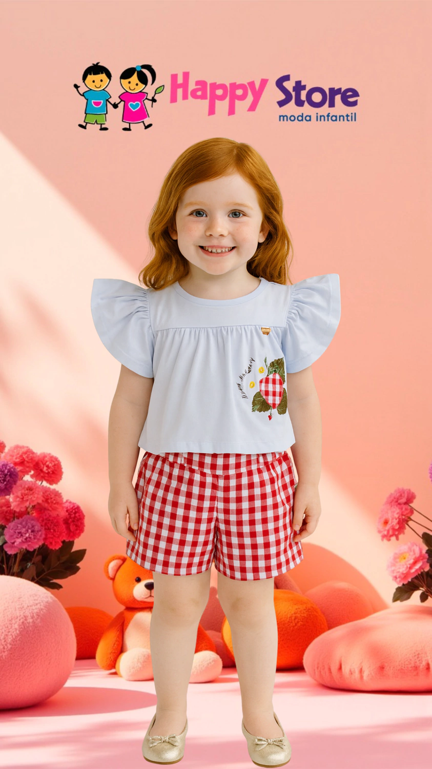 CONJ. POKOTINHA. BL MEIA MALHA COM BORDADOS / XADREZ (14286)