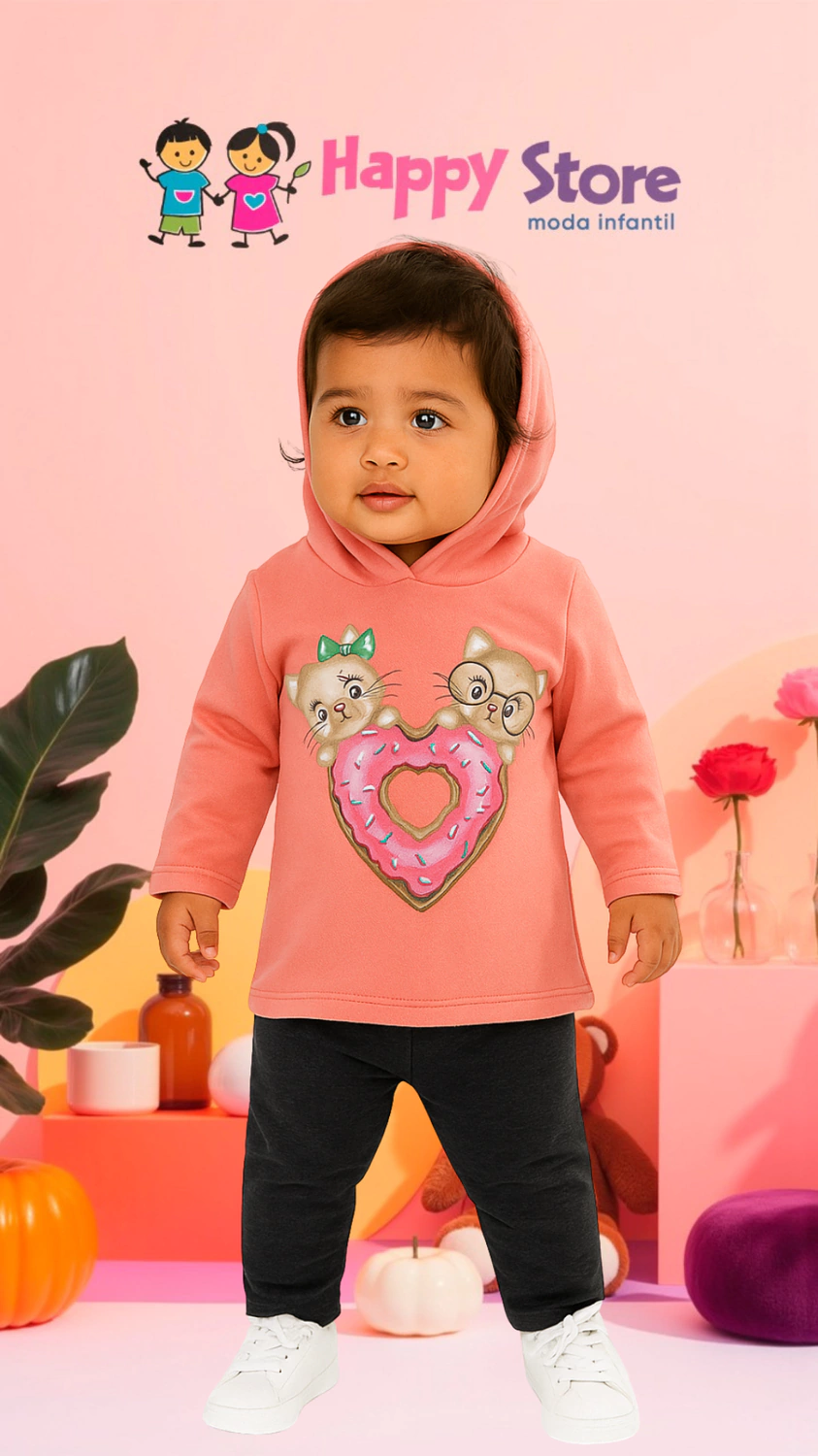 CONJ. PIPA BLUSA GATINHOS/ CÇ MOLETOM (13589)