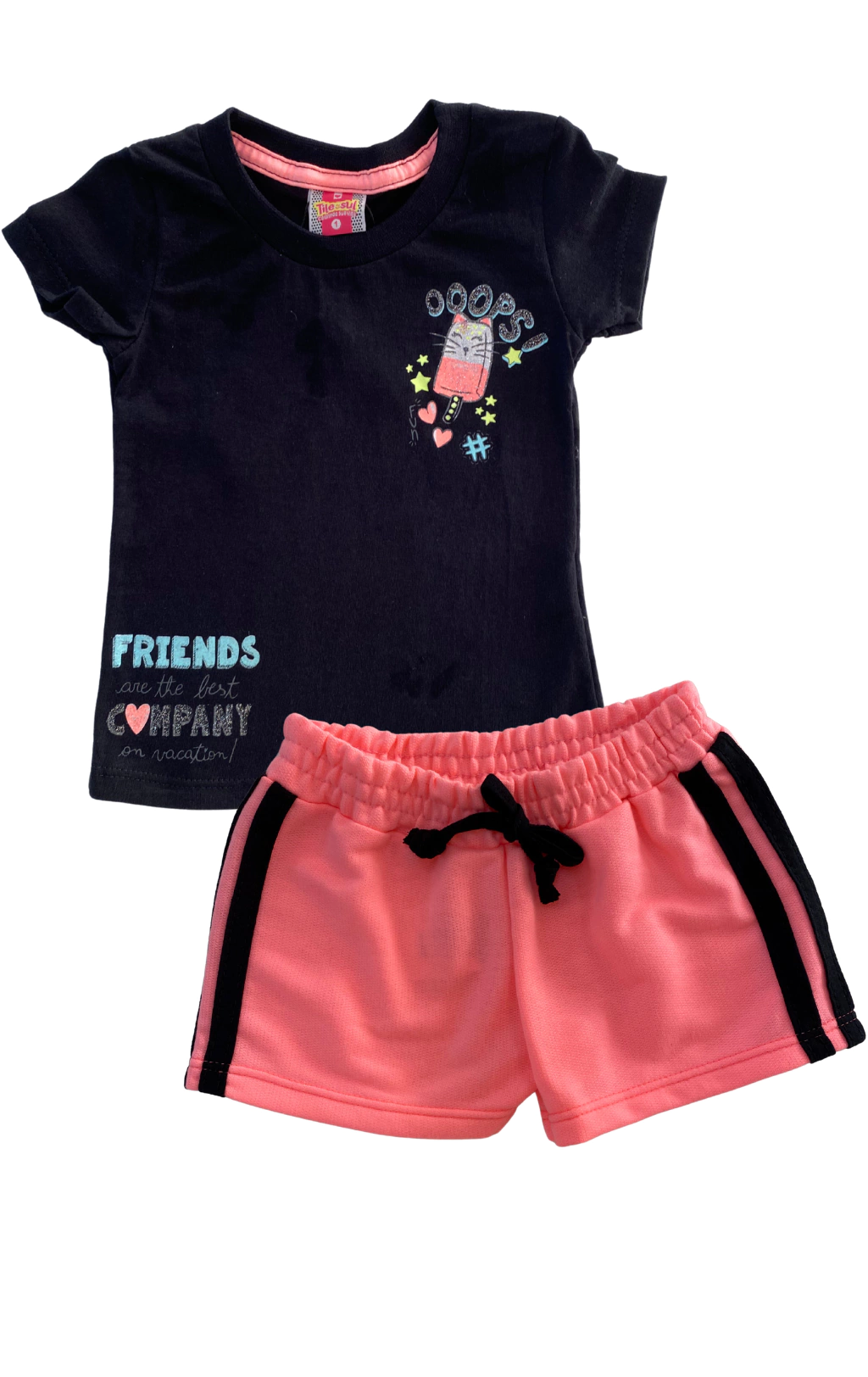 CONJ. TILEESUL BLUSA SORVETE FRIENDS/ SHORT MOLETINHO (13473)