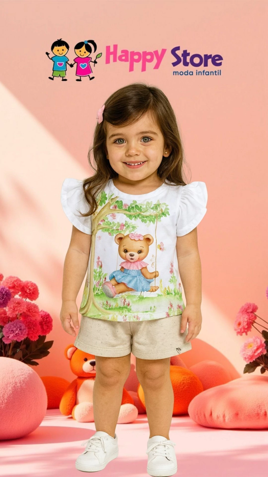 CONJ KUKIÊ BL. URSINHO FLOWERS / SH MOLETINHO (14351)