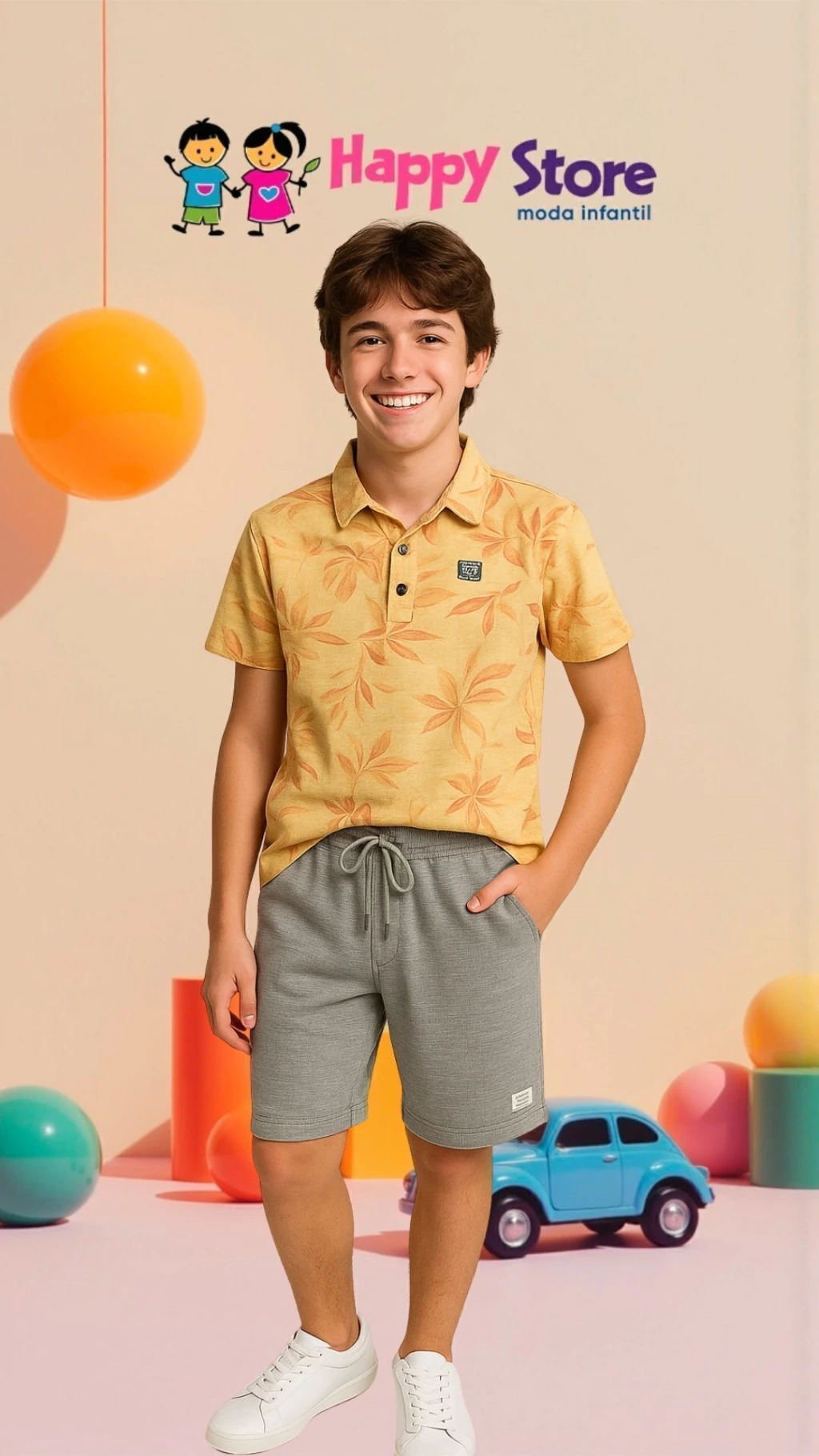 CONJ. ANGERÔ POLO FOLHAS/BERMUDA MOLETINHO (13310)