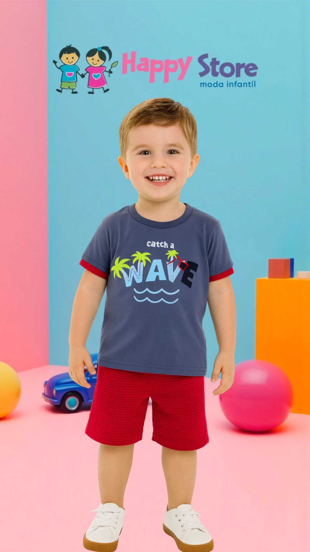 CONJ. BRINCAR É ARTE CAMISETA WAVE/BERMUDA (13123)