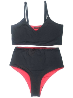 conjunto-biquini-pole dance-dupla face-hotpants-preto-vermelho