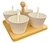 Conjunto 4 Molheiras Porcelana Com Colheres E Suporte Bambu 16X16X13Cm - Bon Gourmet