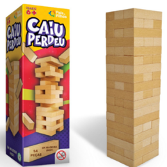 Jogo Caiu Perdeu Brinquedo Torre Jenga Equilíbrio Mdf 54 Pçs