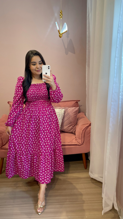 VESTIDO RAISSA MANGA LONGA FUCSIA