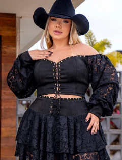 Conjunto Feminino Plus Size Country em Renda e Suede - comprar online