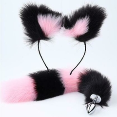 KIT PLUG COM TIARA DE ORELHAS ROSA E PRETO - comprar online