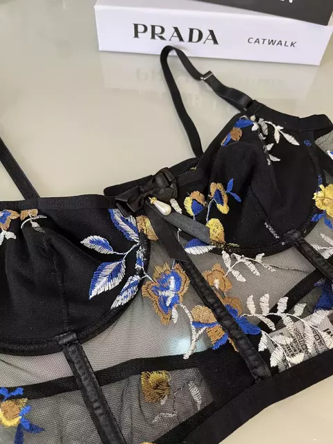 Corset de Tule Bordado Preto com Dourado e Azul