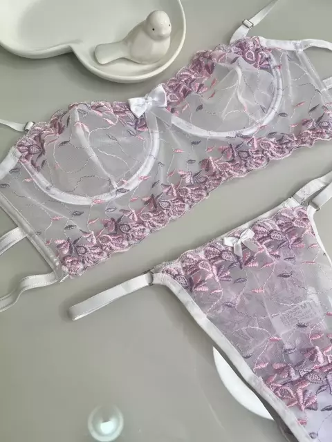 CONJUNTO BORDADO HELEN VERMELHO BRACO C/ ROSA