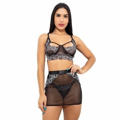 Conjunto em Renda Bicolor com Sainha em Tule preto c/branco na internet
