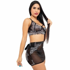 Conjunto em Renda Bicolor com Sainha em Tule preto c/branco - comprar online