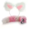 KIT PLUG COM TIARA DE ORELHAS BRANCO E ROSA