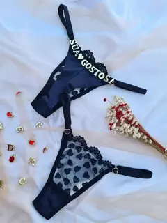 FIO PERSONALIZAVEL TULE BORDADO FIO DUPLO PRETO CORAÇÃO -
