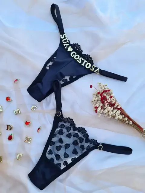 FIO PERSONALIZAVEL TULE BORDADO FIO DUPLO PRETO CORAÇÃO -