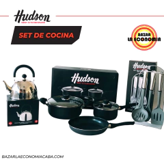 Set De Ollas Con Pava 1,5 L Hudson Teflón Antiadherente + setx6 Utensilios hudson