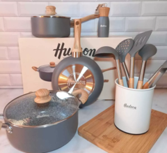 Batería Hudson Granito Gris Juego Set Utensilios Ceramica