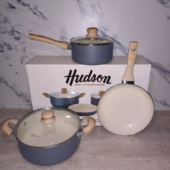 Set 16pz Jarr Panq Wok Sarten Y Olla Hudson Gray Gris Crema - comprar online