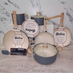 Set Panq Wok Bif Jarr Gray Gris Crema Hudson 9pz Antiadheren