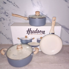 Bateria Cocina Gray Crema Hudson Ceramica Antiadherente 5 Pz