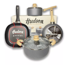 Set Olla Cacerola Sarten Bifera Hudson Revestida Ceramica
