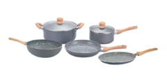 Set Bateria Antiadheren 7 Pz Granito Wok Panquequera Hudson