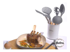 Set 6 Utensilios Nylon Con Mango De Madera Hudson Blanco en internet