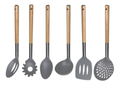 Set 6 Utensilios Nylon Con Mango De Madera Hudson Blanco - comprar online