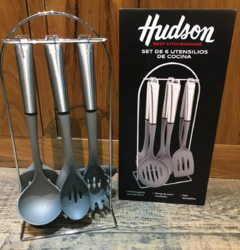 COMBO Juego 16 Utensilios Hudson Silicona Acero Apto Cerami Teflon - bazarlaeconomia