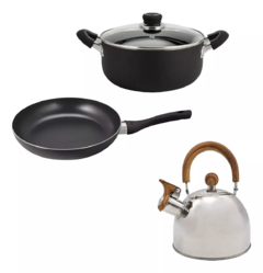 Set De 4pz Olla Sarten Pava Silbadora Hudson